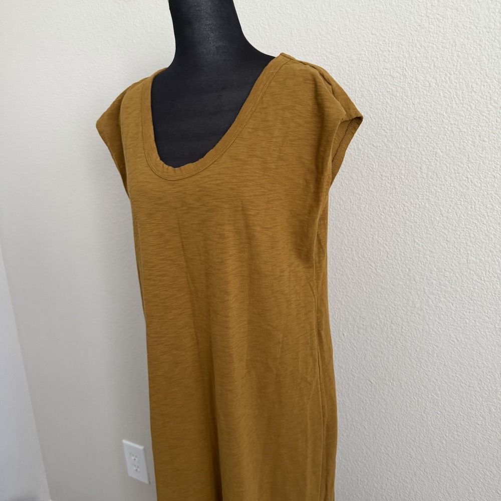Large Mustard Midi Lounge Dress Minimalist Casual Boho Coastal Resort Earthcore - Picture 2 of 10